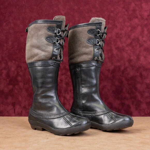 UGG Women Belcloud Shearling Lined Waterproof Suede Leather Knee Boots 5.5 - Picture 1 of 10